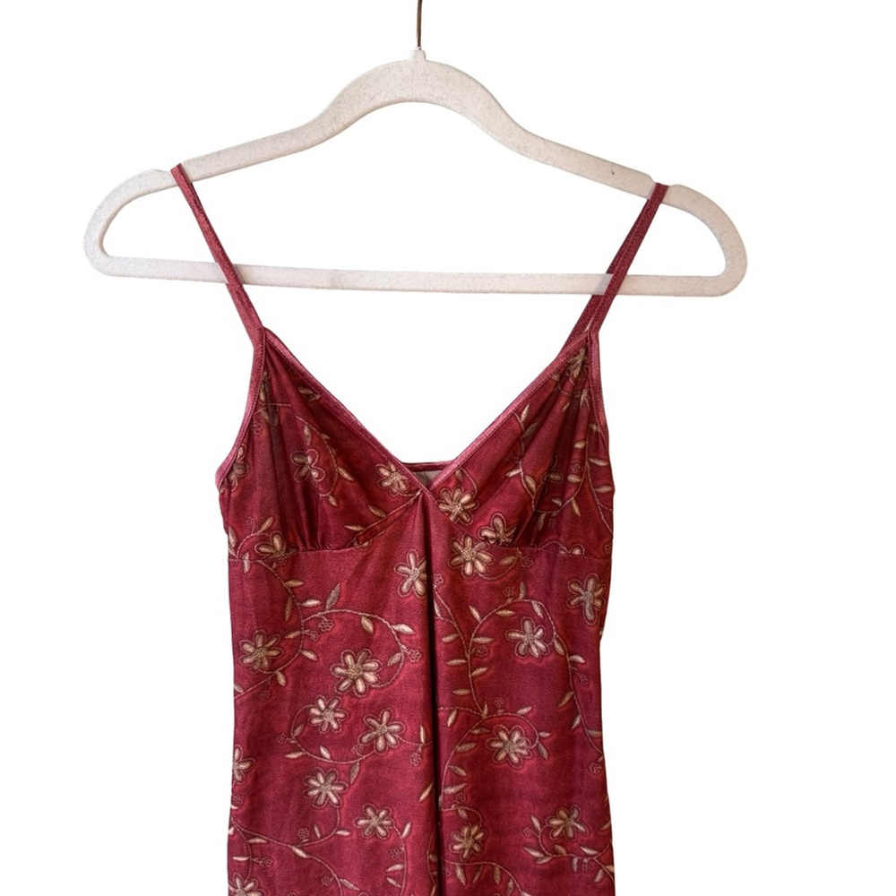 Claudel Vintage Y2K Floral Red Spaghetti Strap Slip Dress Size PS 90s Stretch - Picture 8 of 11